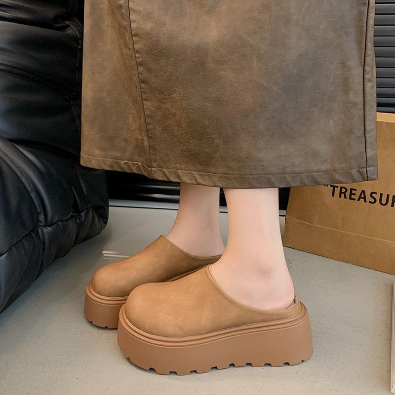 Baotou half slippers women's outer wear spring new thick bottom height increase shorty le lazy