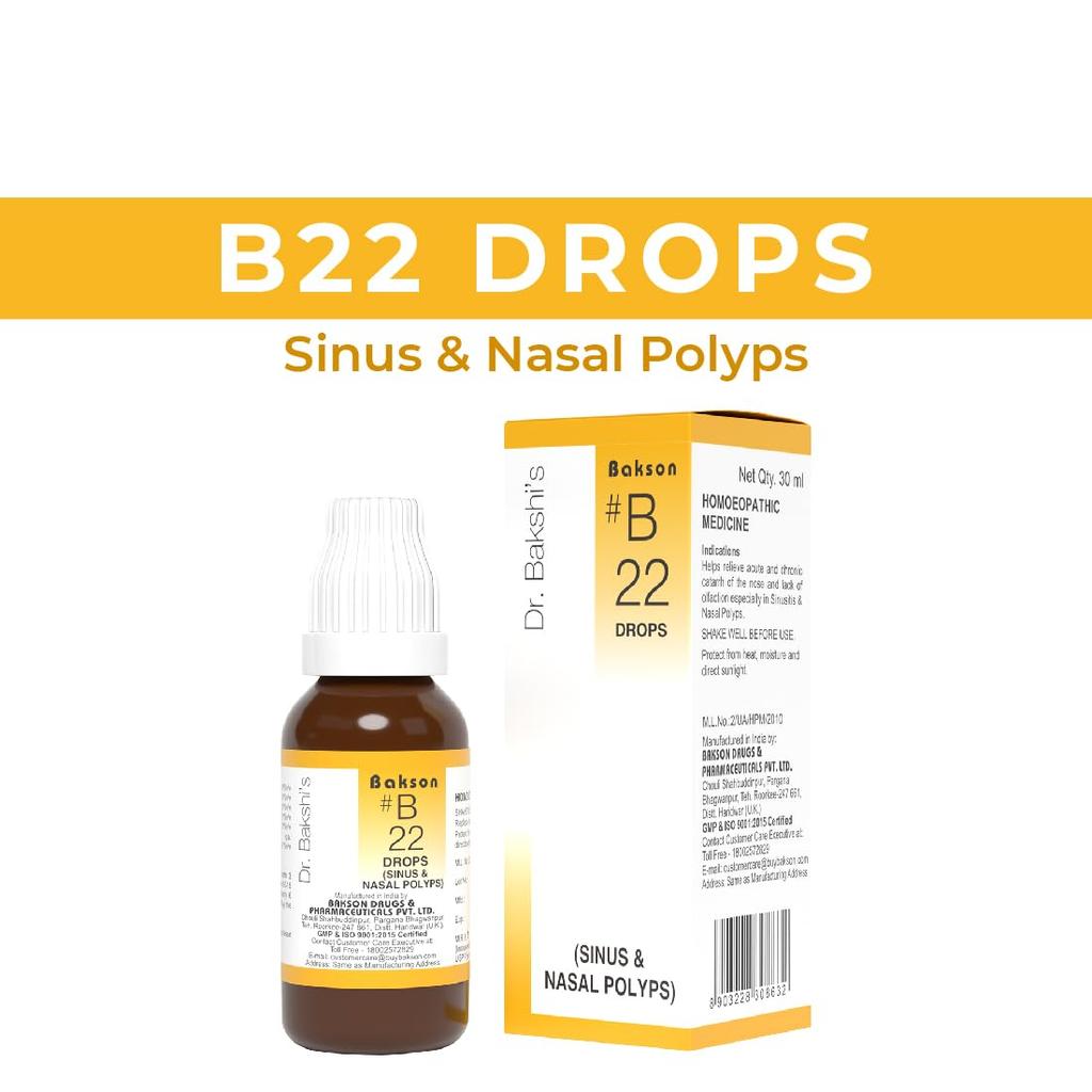 Dr. Bakshi's Bakson's B22 Sinus Drops 30 ml | Nasal Comfort & Relief From Stuffy Nose