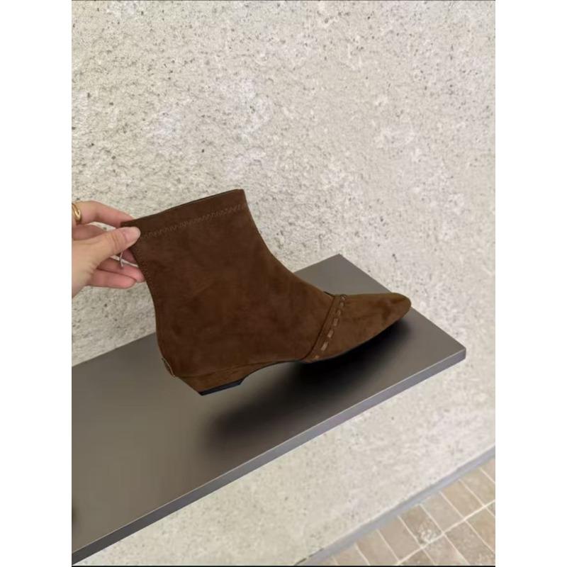 Retro inner heightening pointed versatile short boots early autumn new thin boots small bare boots fashion short boots women