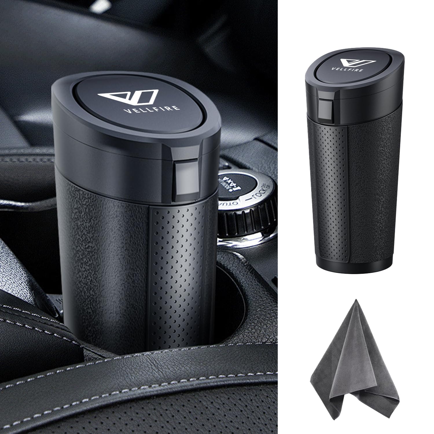 

Vellfire Car Trash , Slim, Bottle-type, Soft Trash , 2 Ways to Open Lid, Vellfire