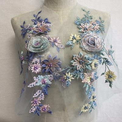 Flor Malla Tela Ropa Parche Accesorios Vestido de Novia Danza Con Cuentas Diamantes de Imitación Encaje Lentejuelas Pegatinas de Tela Bordadas Tridimensionales