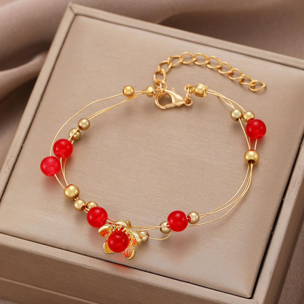 Doppellagiges Schickes Zartes Design Damenarmbänder Schlichte Goldfarbene Perlenkette Verstellbares Bettelarmband Handgelenk Zirkon Geschenk