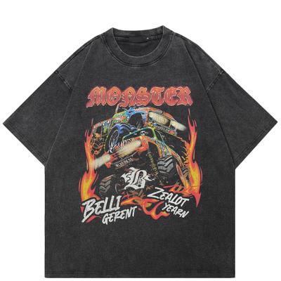 Camiseta Gráfica de Vehículo Todoterreno Streetwear Algodón Lavado Negro Camiseta Unisex Oversize Manga Corta