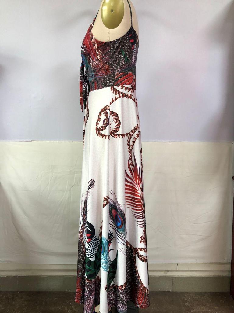 2025 New European & American Floral Lace-Up Spaghetti Strap Long Dress