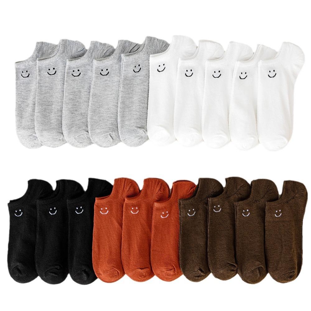 5  Pairs Large Size Smile Short Tube Socks Women's Sports Socks Spring and Summer Breathable Rainbow Color Men's and Women's Boat Socks
