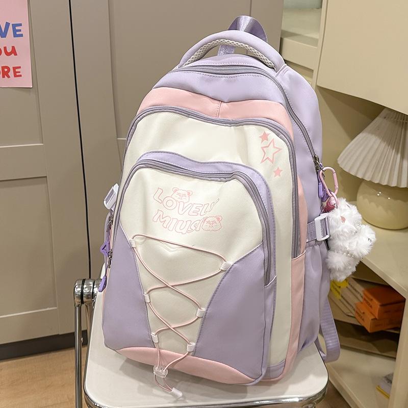 Children's Schoolbag, Primary School Students, Girls, Junior High School Students, Girls Splicing, High-value Dirt-resistant Backpack