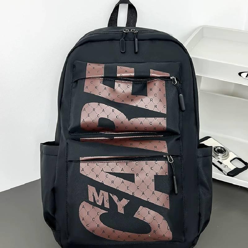 Pattern Letter Simplified Large Capacity Student Backpack For School Outdoor And