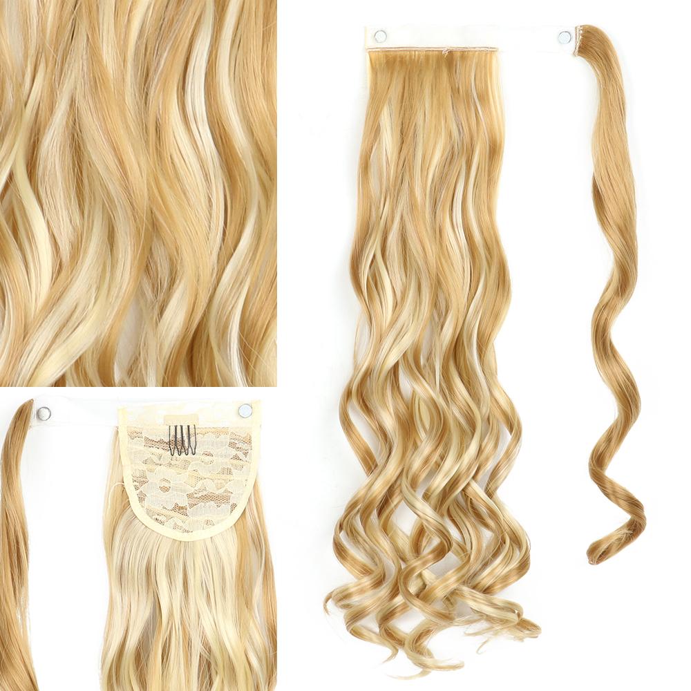LISI HAIR Synthetic 22 Inches Long Wavy Wrap Around Clips In Ponytail Hair Extension Blonde Black Natural Hair Piece