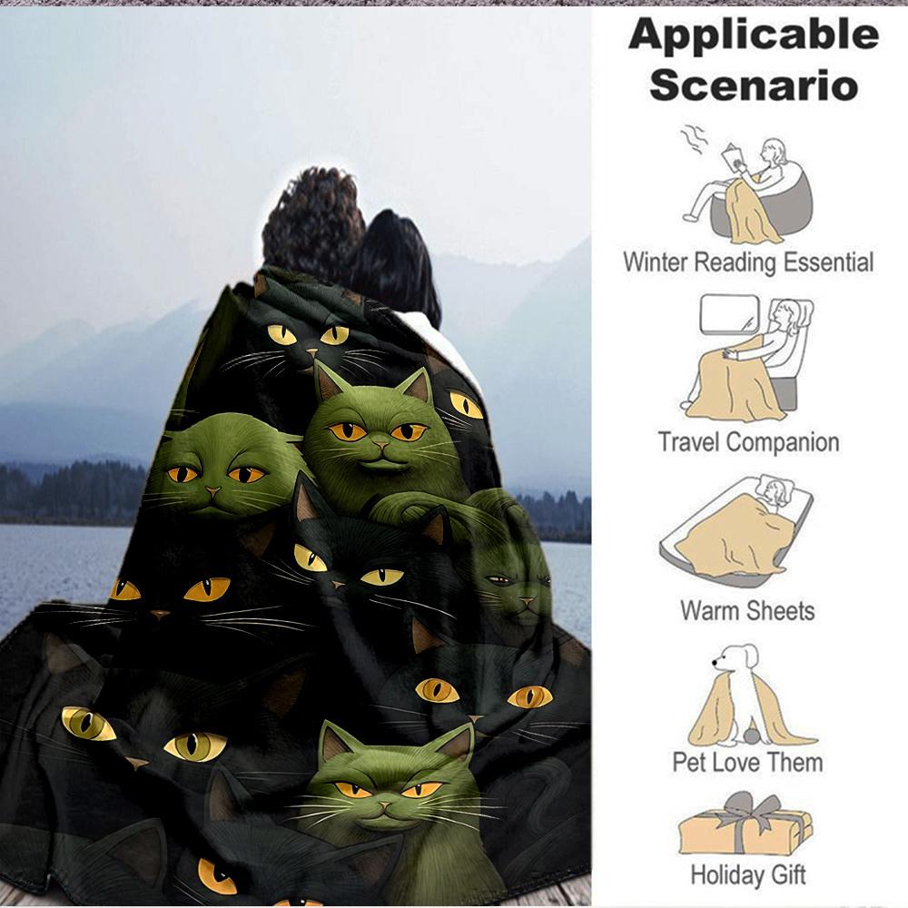 1pc Cat Kitty Print Blanket   Lightweight Flannel Throw Blanket For Sofa, Bed, Living Room, Office, Outdoor Travel, Camping
