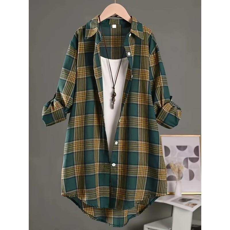 

Summer Women s Loose Casual Fashion Plaid Stylish Long Fashion Loose Shirt Jacket XXXXL