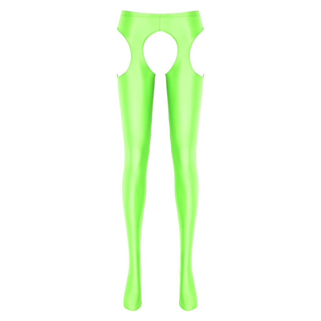 Damskie Rajstopy Bez Krocza Błyszczące Rajstopy Średnio Wysoki Stan Styl Wycięty Elastyczny Pas Wąskie Legginsy