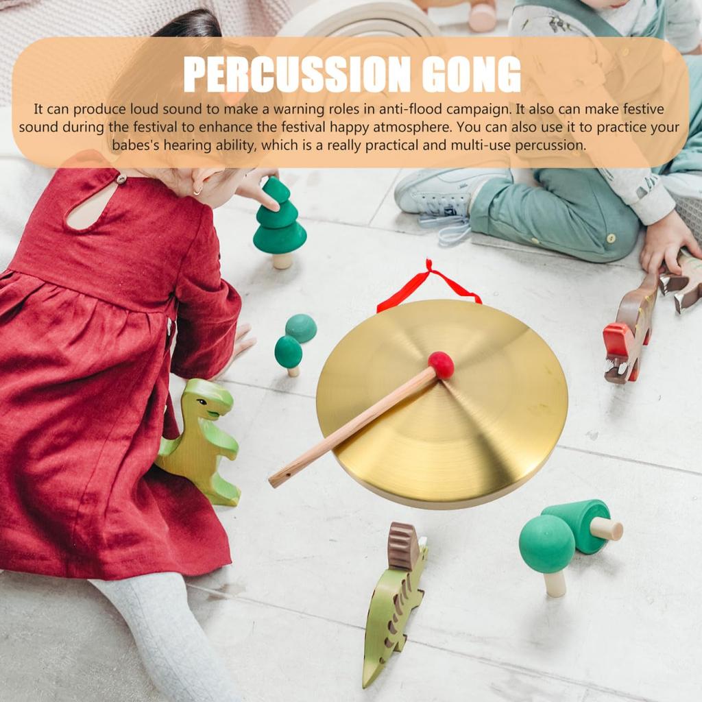 EXCEART Gong, 32cm Gold, Percussion Drum, Signal Drum, Copper Steel with Play Hammer, Mallet and Hanging Cord Set, Perfect for Openings,