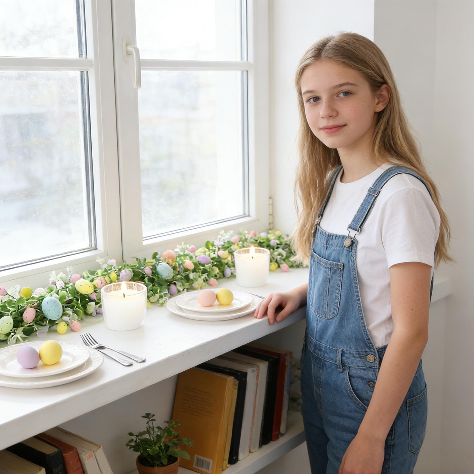 Easter Garland For Mantle 2 Pieces Faux Easter Egg Hangable Garland Decor Holiday Ornament For Home Indoor Party Wall Fireplace violetto