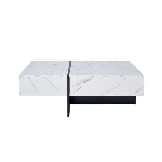 Home High-Gloss Coffee Table Marble Panel with 3 Drawers App Control Colorful Side Light Strip Rectangle Shape LED Tea Furniture