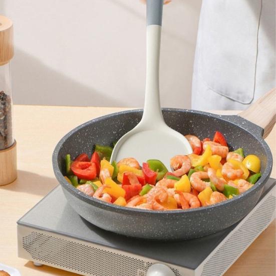 High Temperature Resistant Cooking Spoon Anti-Slip Handle Food Grade Silicone Non-Scratch Pot Protecting Spatula Soup Spoon Colander