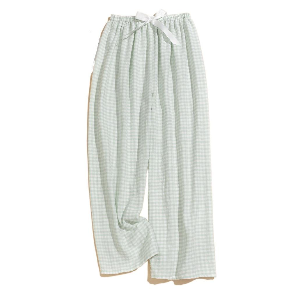 Sweet Plaid Pajama Pants High Waist Wide Leg Home Trousers Soft Casual Pants Women Spring Autumn