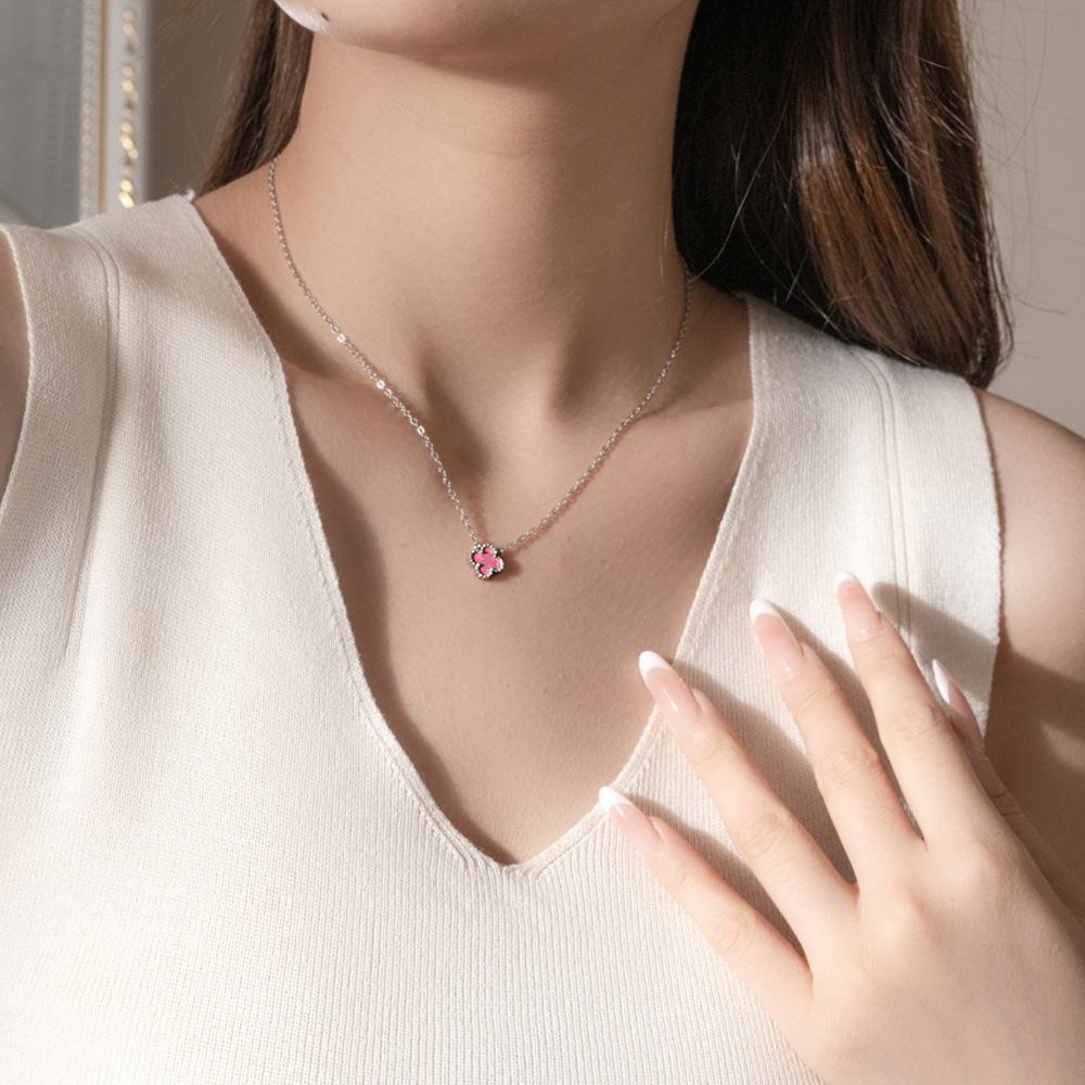 9mm Lucky Four-Leaf Clover Necklace Pendant Titanium Steel Luxury Trendy Double-Sided Clavicle Chain