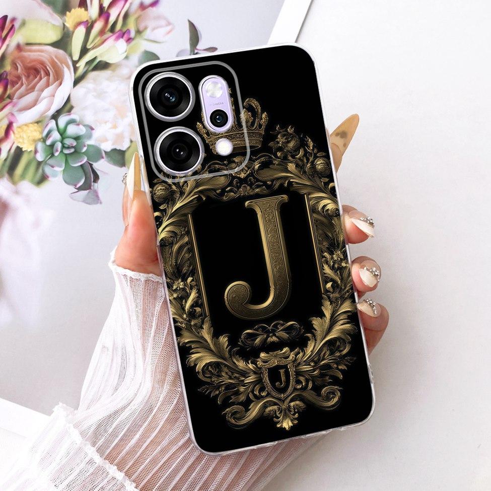 Transparent For Oppo Reno 14Pro CPH2739 PKZ110 Cover For Oppo Reno14 Pro Case Luxury Crown A-Z Letters 2D Flat Pattern