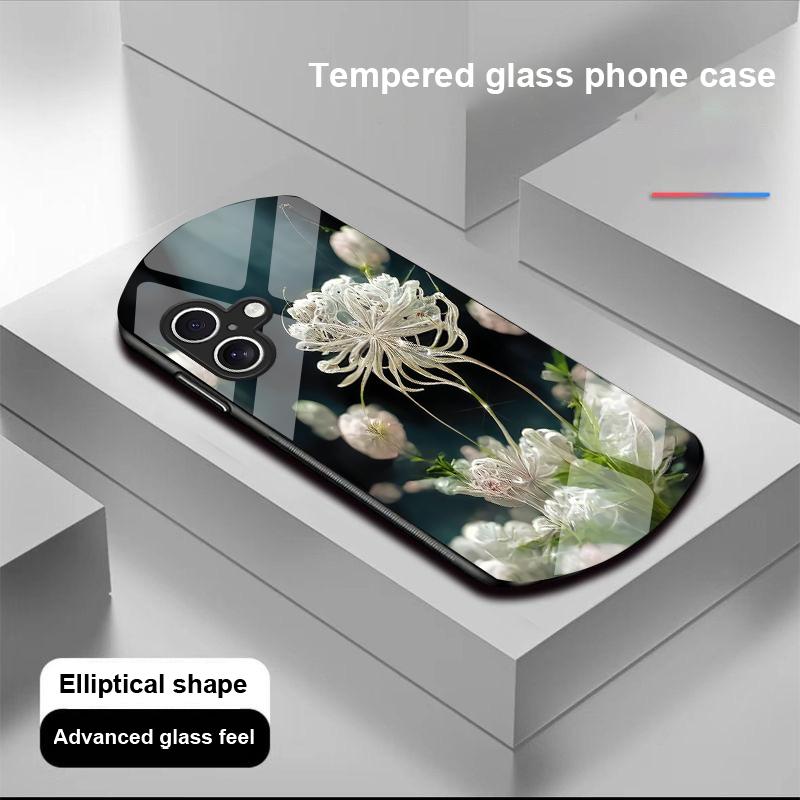 Goldene Pfingstrose Grün Für Apple IPhone 16 11 13 15 14 Pro Max 12 Mini 7 8 Plus XR X XS Ellipsenförmige Handyhülle aus gehärtetem Glas