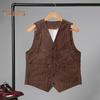 Men Corduroy Vest Coat V-neck Sleeveless Single Breasted Buttons Waistcoat with Pockets Solid Color Vest Jacket