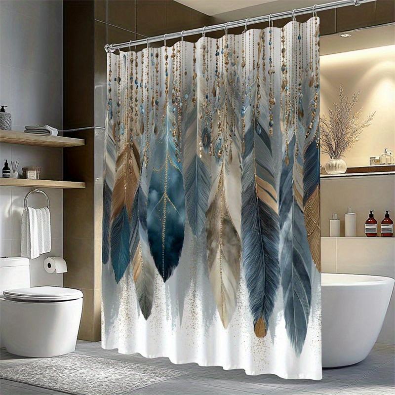 Boho Feather Shower Curtain Beaded Dreamcatcher Design Tribal Art Bathroom Decor Waterproof Printed Bath Curtain Home Fashion