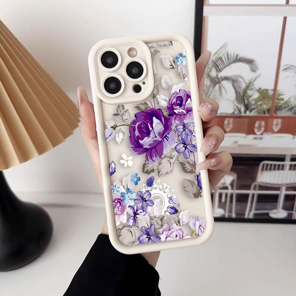Belle Coque de Téléphone Fleurs Violettes Pour iPhone Apple 17 AIR 16 16E 11 12 13 14 15 XR Plus Pro Max Coque DIY Housse TPU antichoc