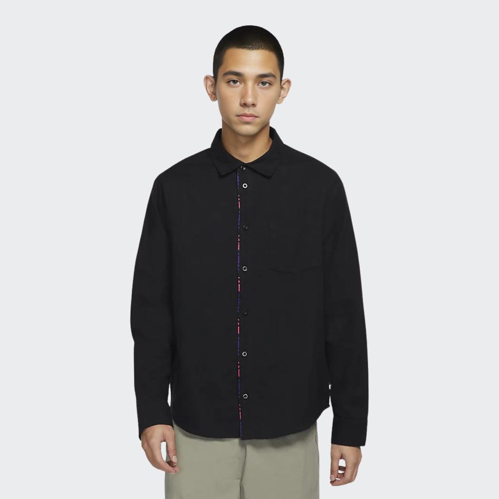 Nike SB Flannel Solid Color Long Sleeve Shirt Unisex Tops Black DH2661-010