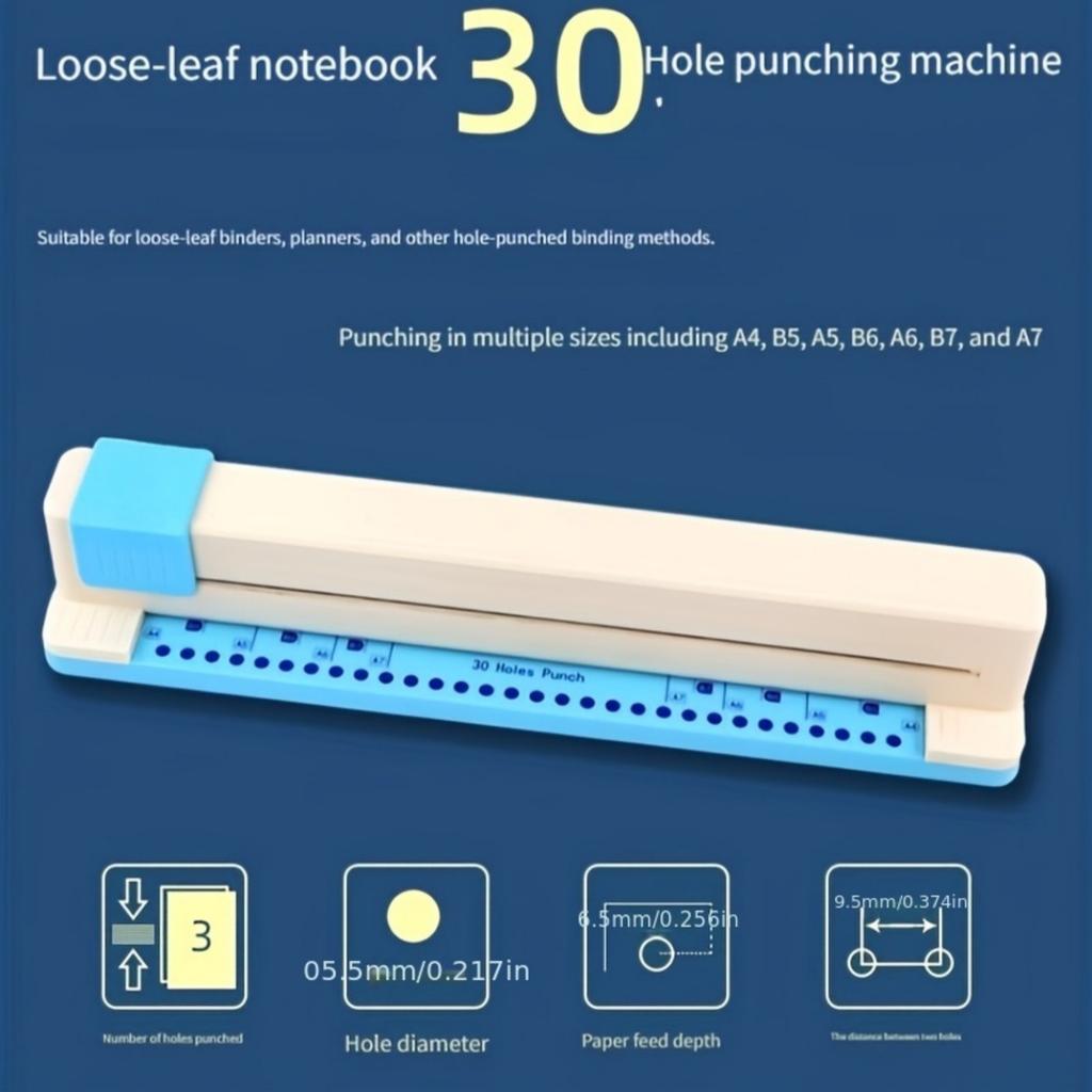 Handbetriebener 30-Loch-Locher für A4-Papier, Mehrlochlocher zum Perforieren, 0-Loch-Spiralnotizbuch-Locher
