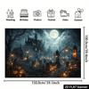 2D plane horror castle scene background fabric Gothic pointed-topped castle full moon.PMJ
