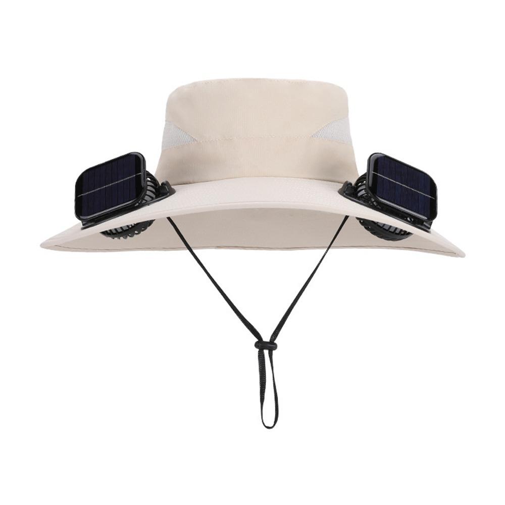 Casual Anti UV Solar Fan Hat Solar Charging Wide Brim Sun Visor Cap with 2 Fan Breathable Fishing Hat Summer