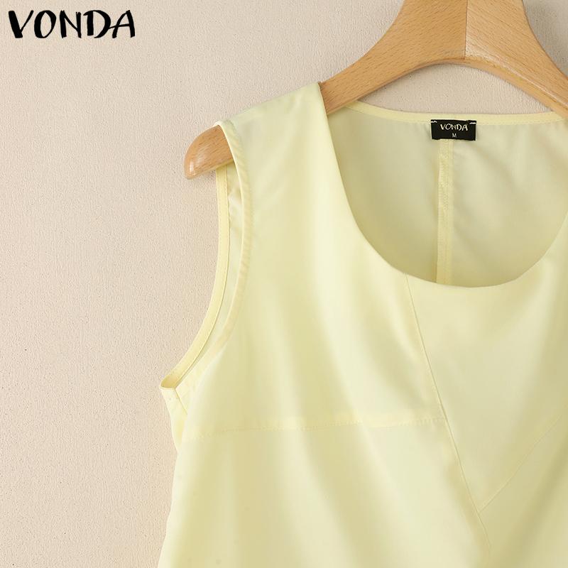 VONDA Women Summer Sleeveless Solid Color Casual Tank Tops