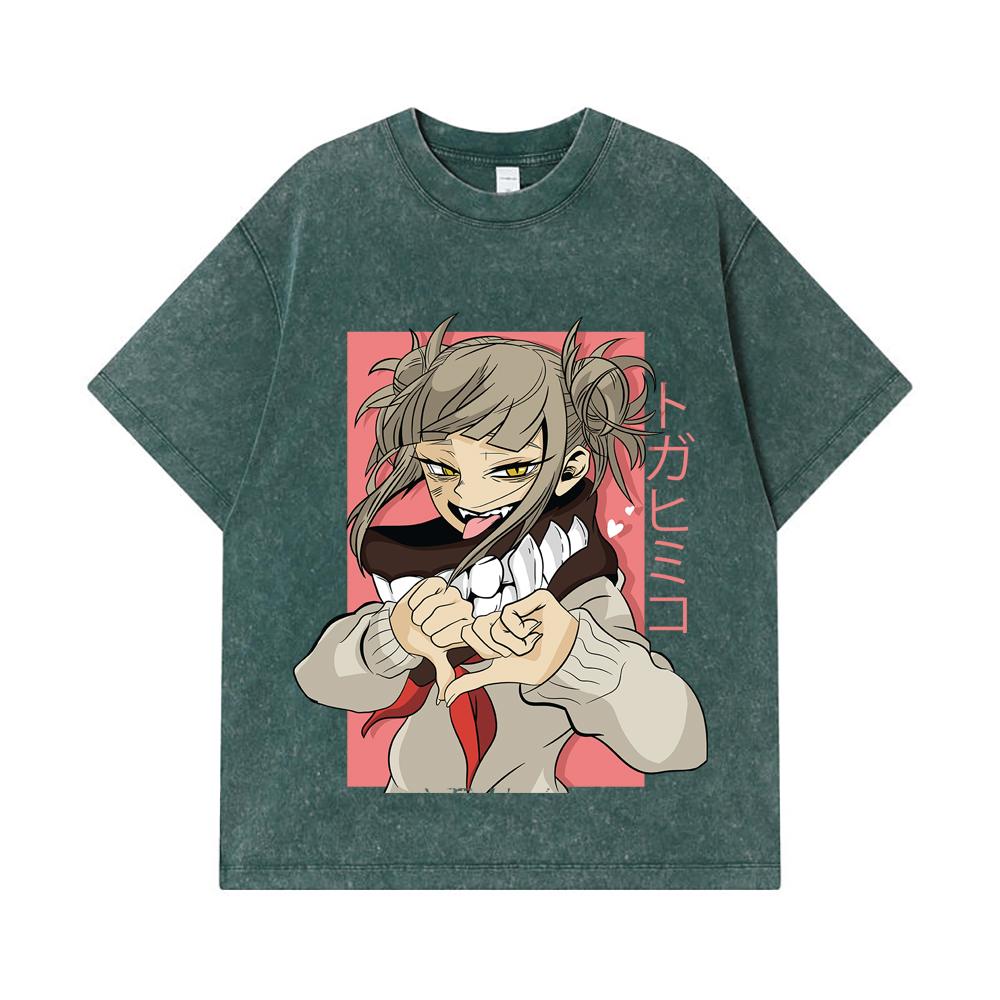 275 GSM Gewassen T-shirts 100% Katoen My Hero Academia V19 Toga Print Unisex Zwaar Katoenen T-shirt