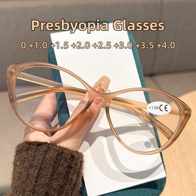 Fashionable and Trendy Large Frame Cat Eye Presbyopia Glasses New High-definition Anti Blue Light Glasses Diopter To +4.0