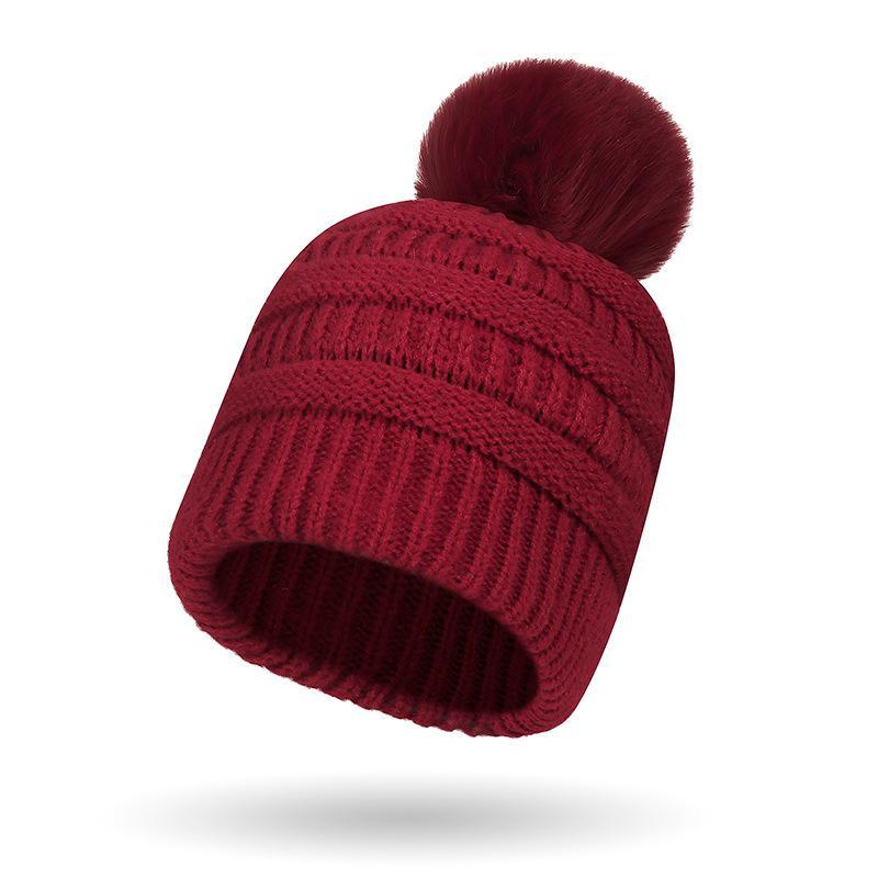 

Зимний модный женский вязаный комплект из шарфа и шапки - ветрозащитный, на бархатной подкладке, шерстяной шарик для тепла и защиты шеи Single cap вино красного