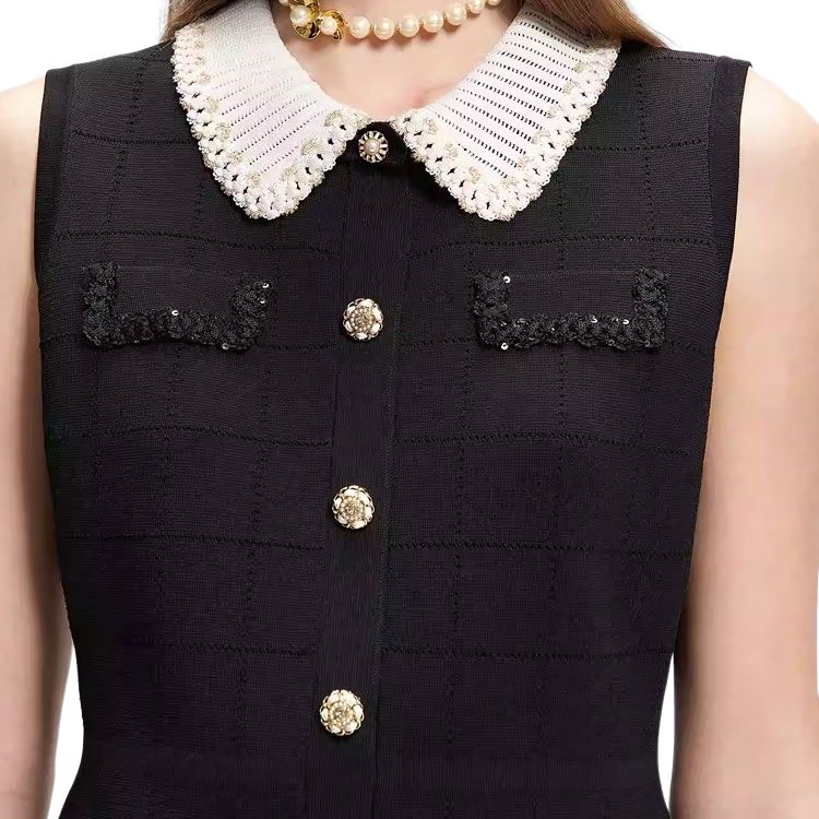 Karl Lagerfeld Casual Date Commute Slim Fit Color Block Button Sleeveless Dress Women Dresses Black M22E1328