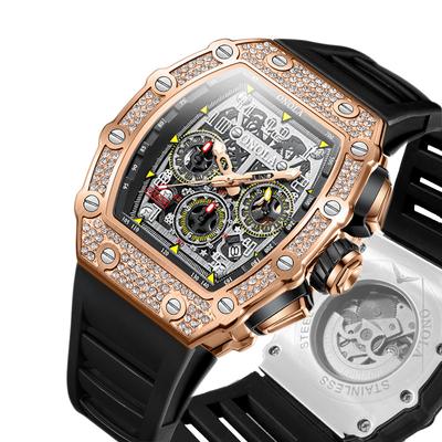 Módní nové multifunkční mechanické hodinky s plnými diamanty pánské páskové rychlé hodinky