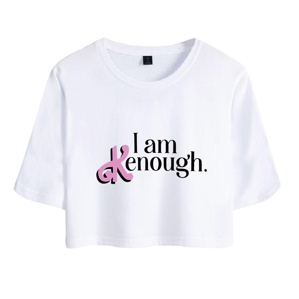 Hot Fashion Women's Sexy Barbie I Am Kenough Letter Print Short Sleeve Crop Top Funny Tee Shirts Hipster O-neck Cool Tops