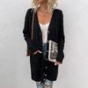 Fuzzy European & American Knitwear: Women's Long Cable Knit Button Cardigan, Autumn/Winter 2023 Edition.