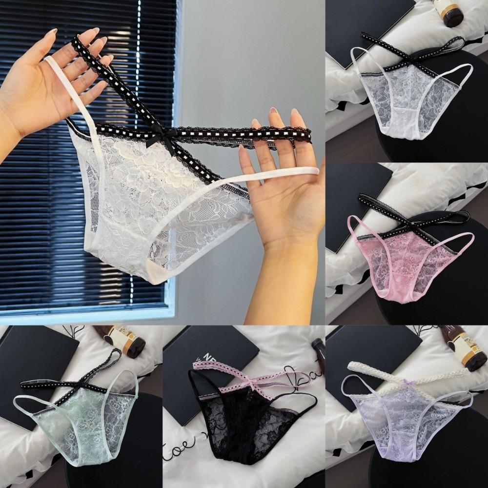 Bowknot Underwear for Women Hollow Lace Underpants Breathable Mesh Flower Lace Panties Hotel