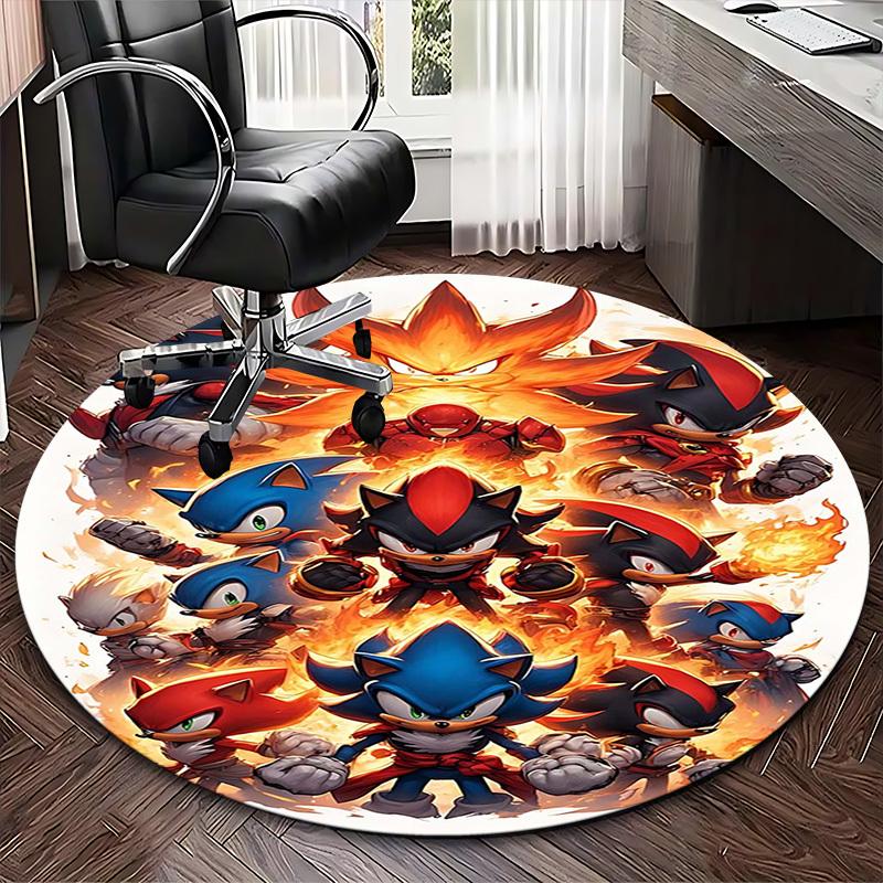 1 tapis rond design anime Sonic le Hérisson - Tapis pour chaise de bureau, Tapis antidérapant pour décoration intérieure, Salon, Chambre à coucher, Salle de jeux