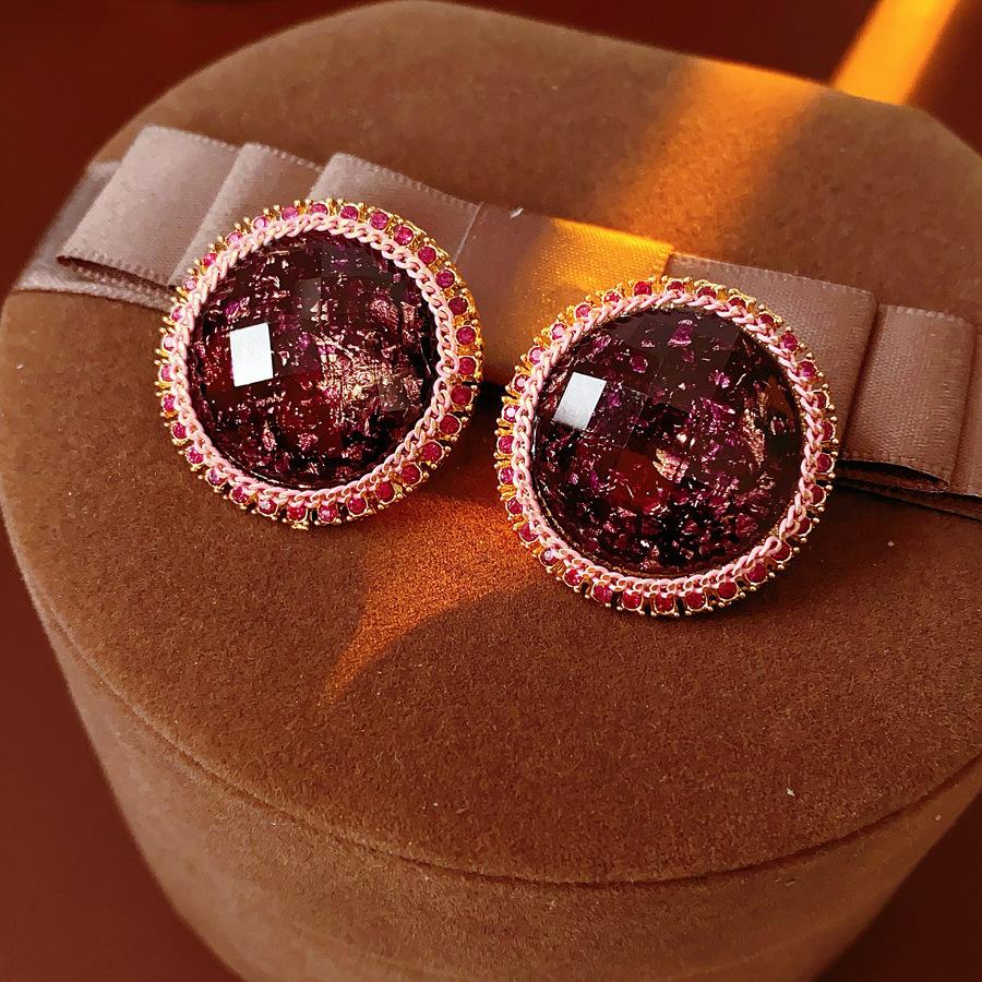 Silver Needle Diamond Round Stud Earrings Court Style Light Luxury Exquisite Earrings Design Sense Niche Earrings