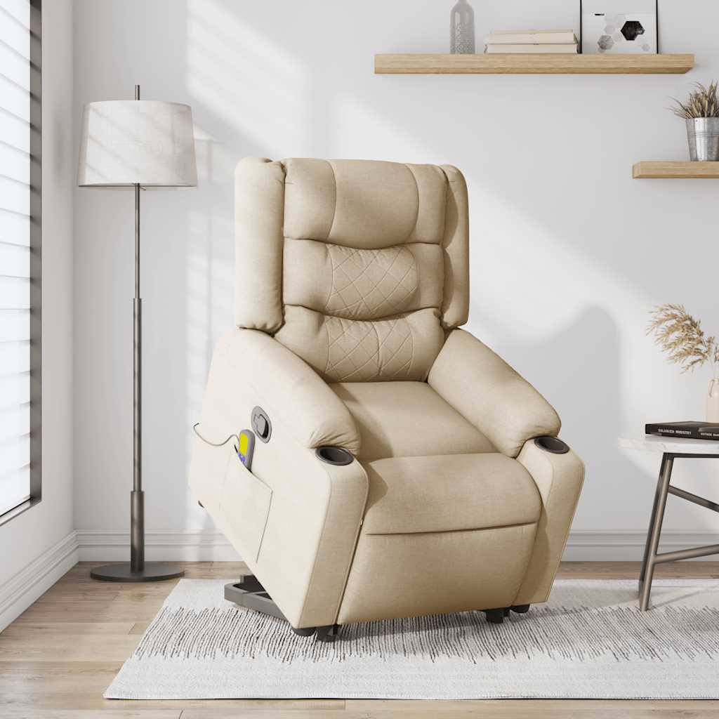 Massage Recliner with Rising Function Cream Fabric
