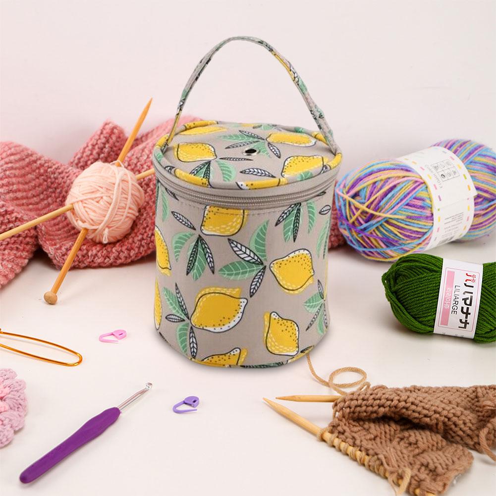 Floral Pattern Yarn Storage Bag Waterproof Yarn Holder Sewing Storage Bag Zipper with Handle Strap for Wool and Needles Storage
