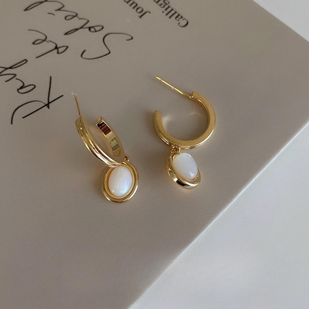 Autumn and Winter Light Luxury Tiger's Eye Stone Oval Earrings Maillard Black Agate Earrings Women's Niche Titanium Steel Jewelry
