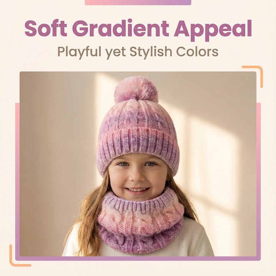 Children’s Winter Gradient Knit Hat, Scarf & Gloves Set