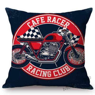 Motorcycle Art Biker Club Decoration Throw Pillow Case Us Retro Letter Print Free Spirit Motorbike Cotton Linen Cushion Cover