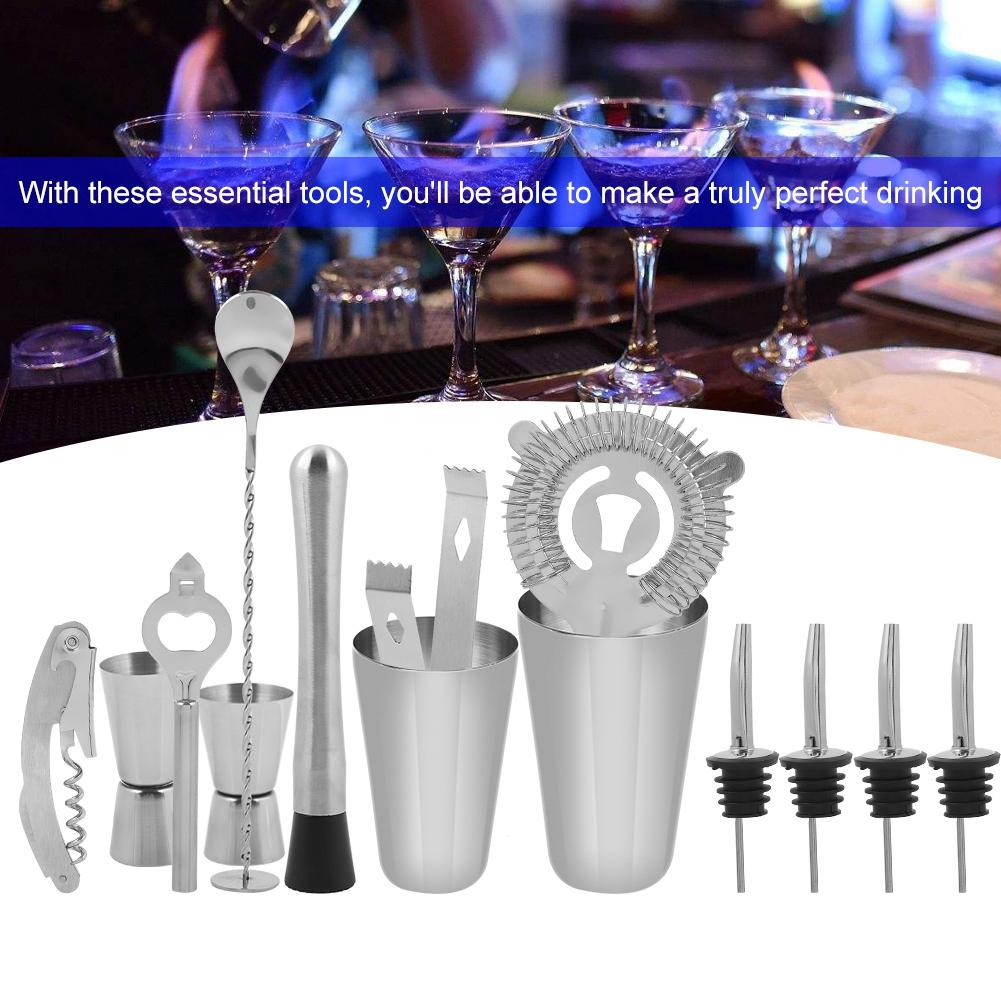 14pcs Stainless Steel Cocktail Shaker Mixer Drinker Drinking Tool Bar Gift (600?450ml)