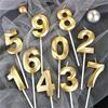 1pc-Birthday Candle Golden Number 0-9 Smoke Free Birthday Cake Insert Party Candle Decoration Anniversary Cake