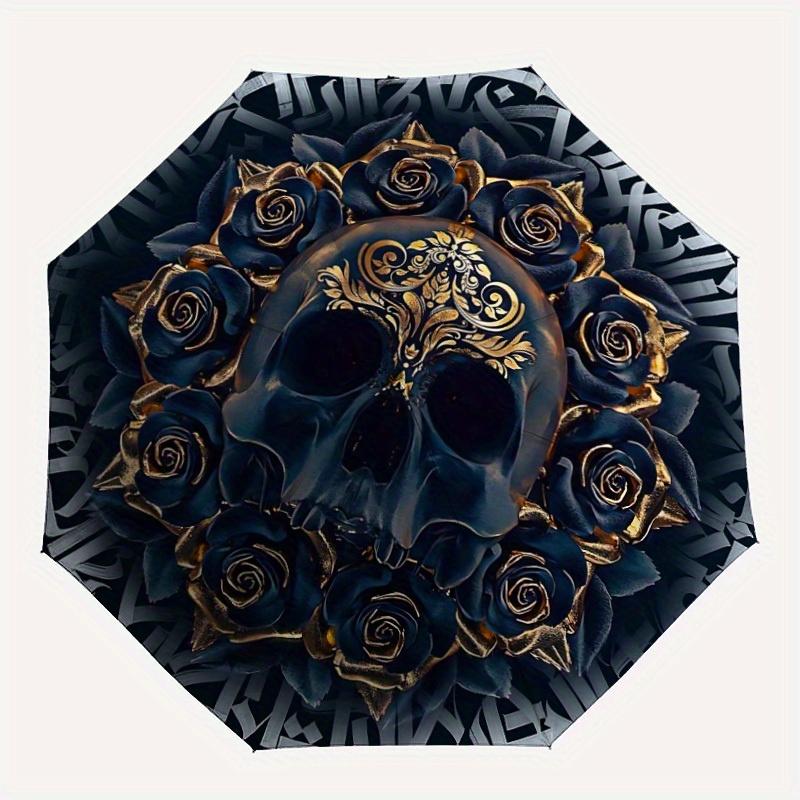 

1pc Skull Roses Decorative Pattern Automatic Open/close, All-Season Portable Folding Umbrella for Friends, Travel, Everyday yy250812223