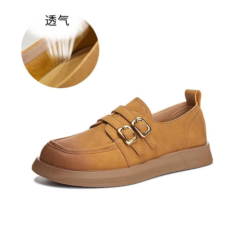 Spring Leather Single Shoes Women's 2025 New Women's Retro Fashion Shoes Casual Versatile Small Leather Shoes British Style Women's Shoes